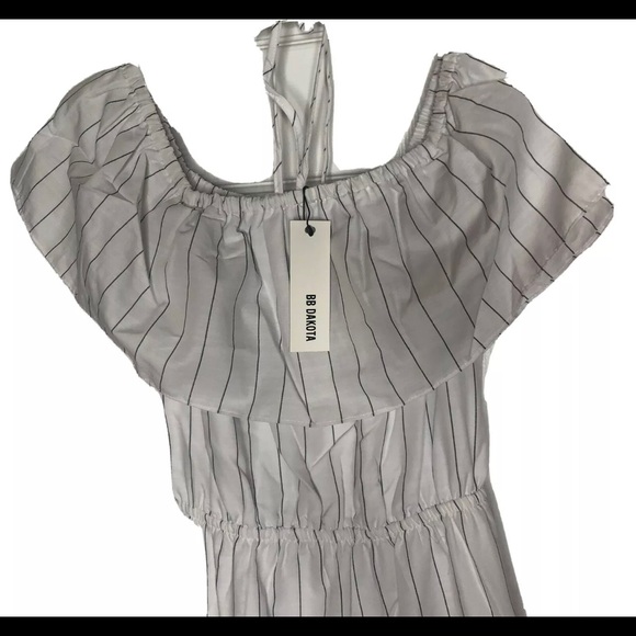 BB Dakota Off Shoulder Ruffle PinStripe Midi Dress - Picture 3 of 6
